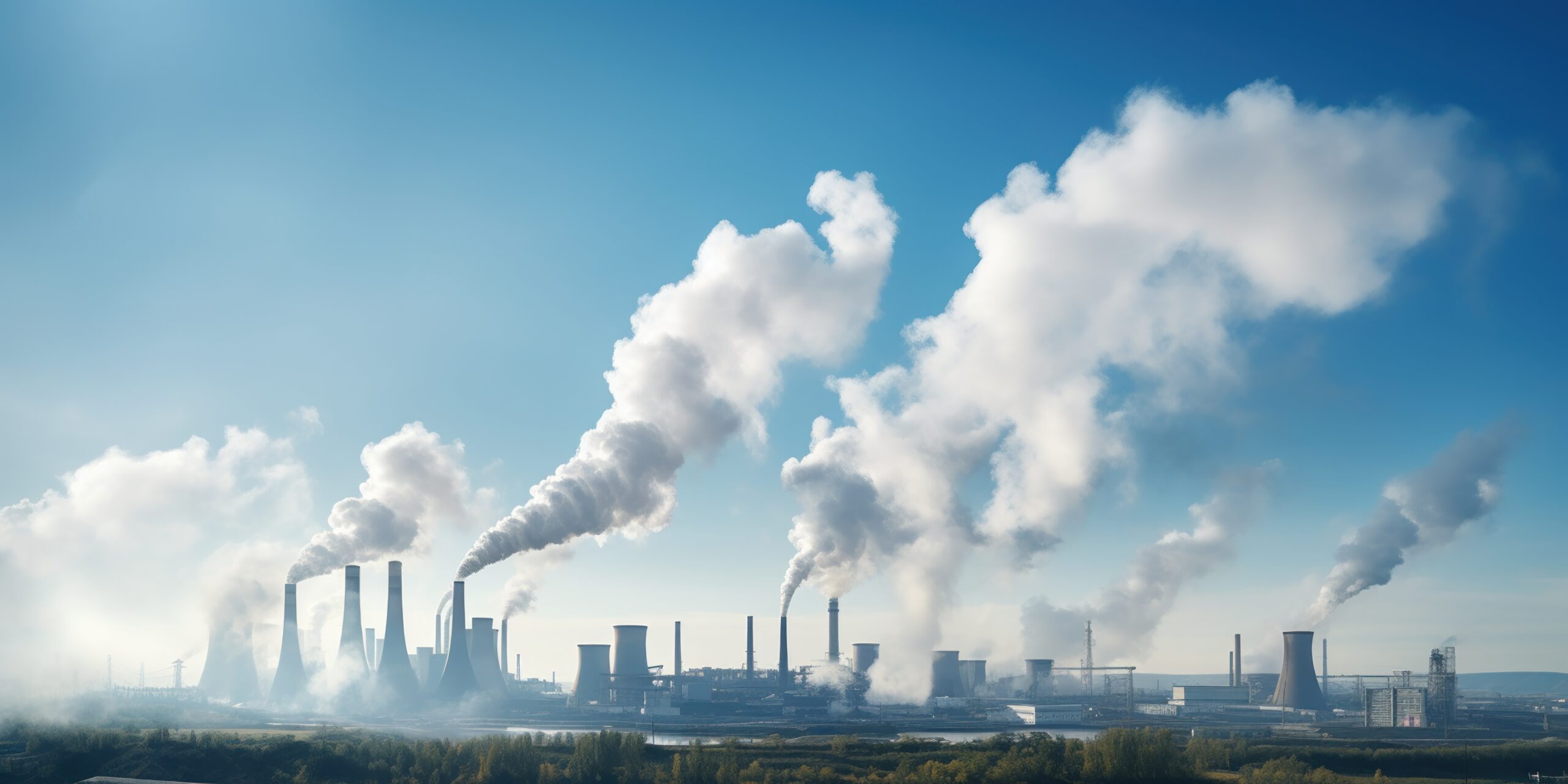 Smokestacks against a clear sky, industrial landscape